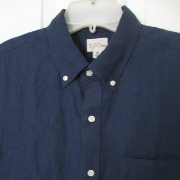 J. Crew Mens S/S Navy Linen Casual Resort Wear Shirt - Size Medium Slim Fit - Picture 1 of 2